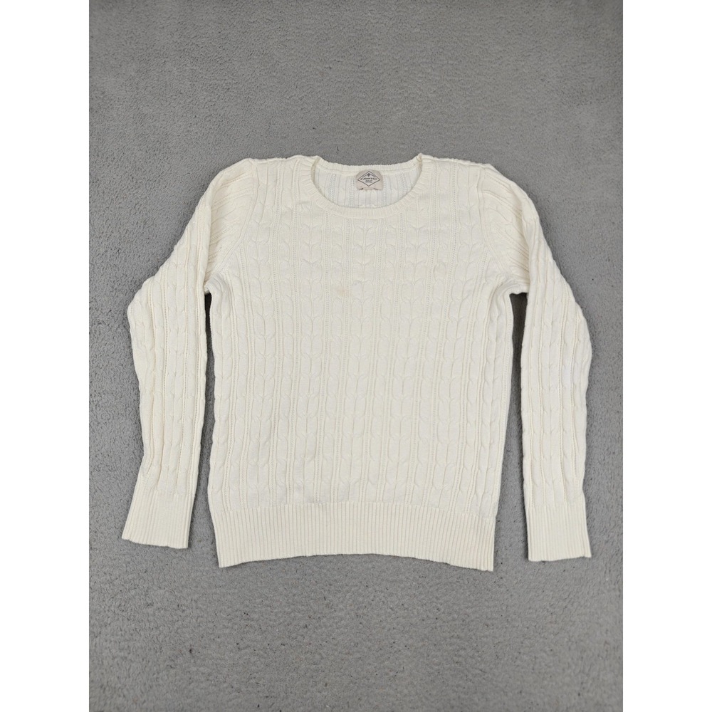 St. John's Bay Sweater Womens Large‎ White Cable Knit Crewneck Pullover Cotton